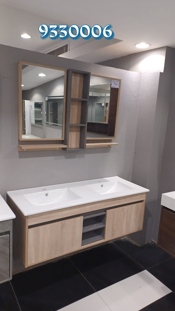 مغسلة خشب حوضين 1050B خشبي رمادي  مقاس 120سم