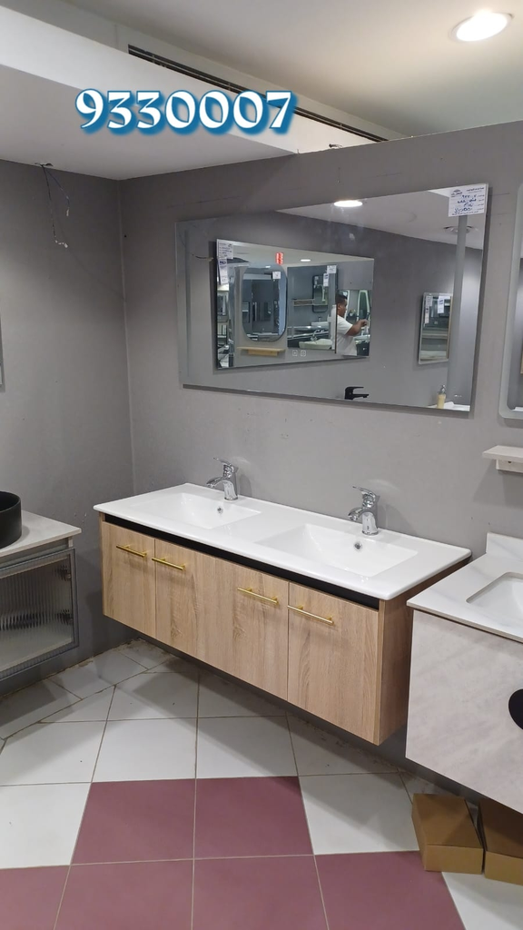 مغسلة خشب حوضين 288D خشبي  مقاس 120سم + مراية