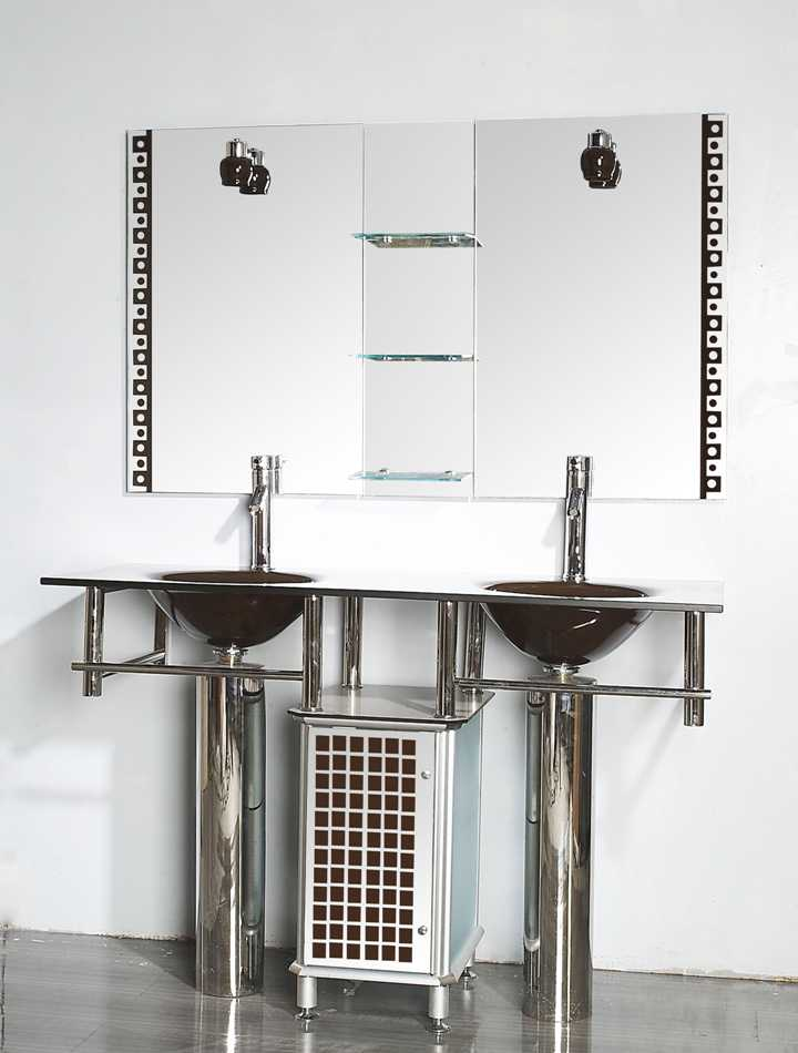 مغسلة زجاج عنابي  مع مراية وكبينة 150*56سم ZH-312