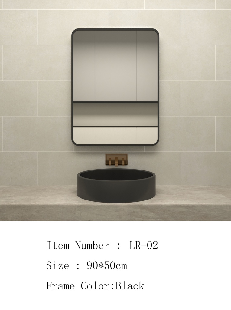 مراية عادية ONE LR-02 صيني 50*90 سم مستطيل اطار الومنيوم اسود