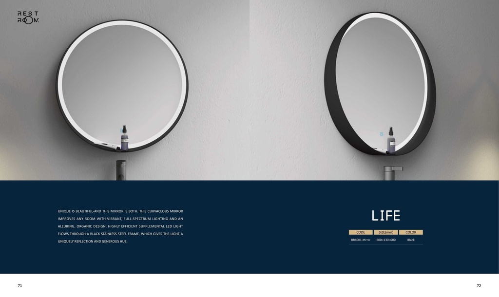 مراية دائري RR4001 ليد 60سم اطار رملي + Stainless Steel Frame