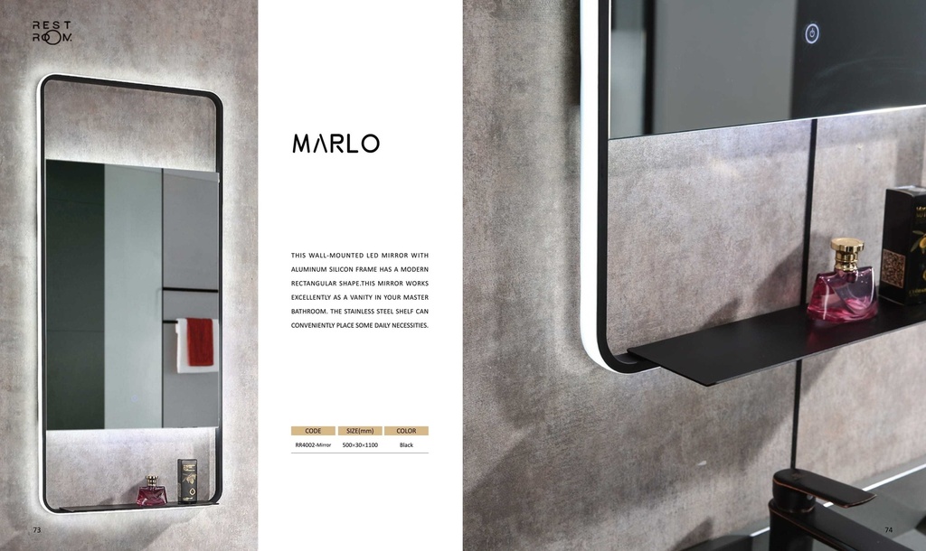 مراية مستطيل RR4002 ليد 50*120 اطار رملي - with stainless steel frame with shelf