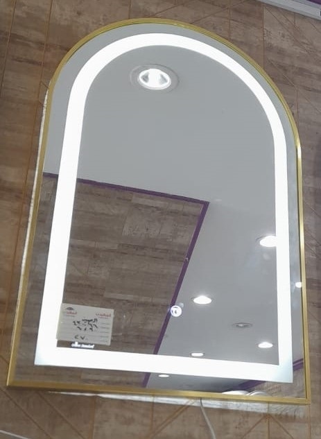 مراية مستطيل OS430066 ليد 90*60 مع إطار ألومنيوم ذهبي اللون