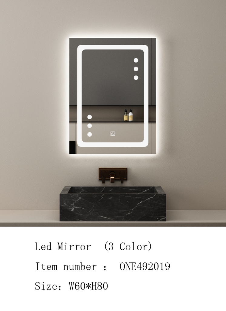 مراية ليد ONE492019 صيني 3 لون 60*80 سم مستطيل