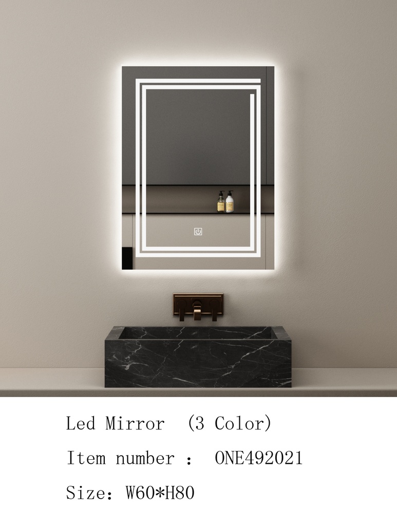 مراية ليد ONE492021 صيني 3 لون 60*80 سم مستطيل