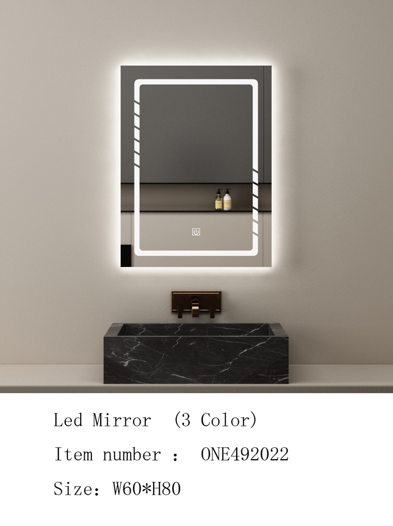 مراية ليد ONE492022 صيني 3 لون 60*80 سم مستطيل