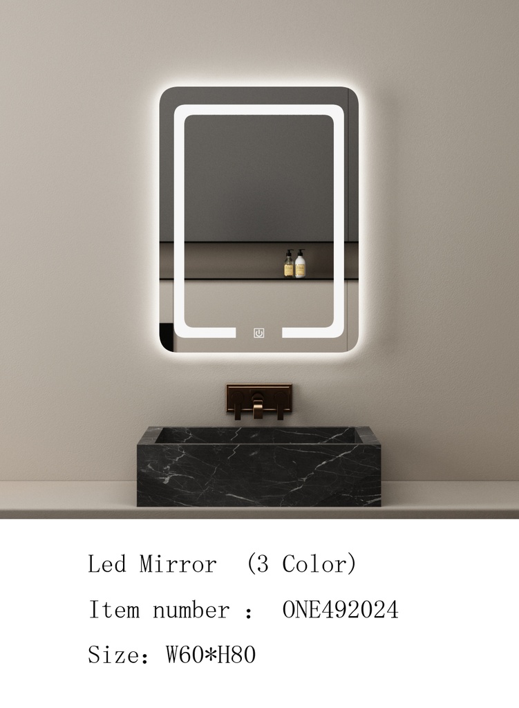 مراية ليد ONE492024 صيني 3 لون 60*80 سم مستطيل