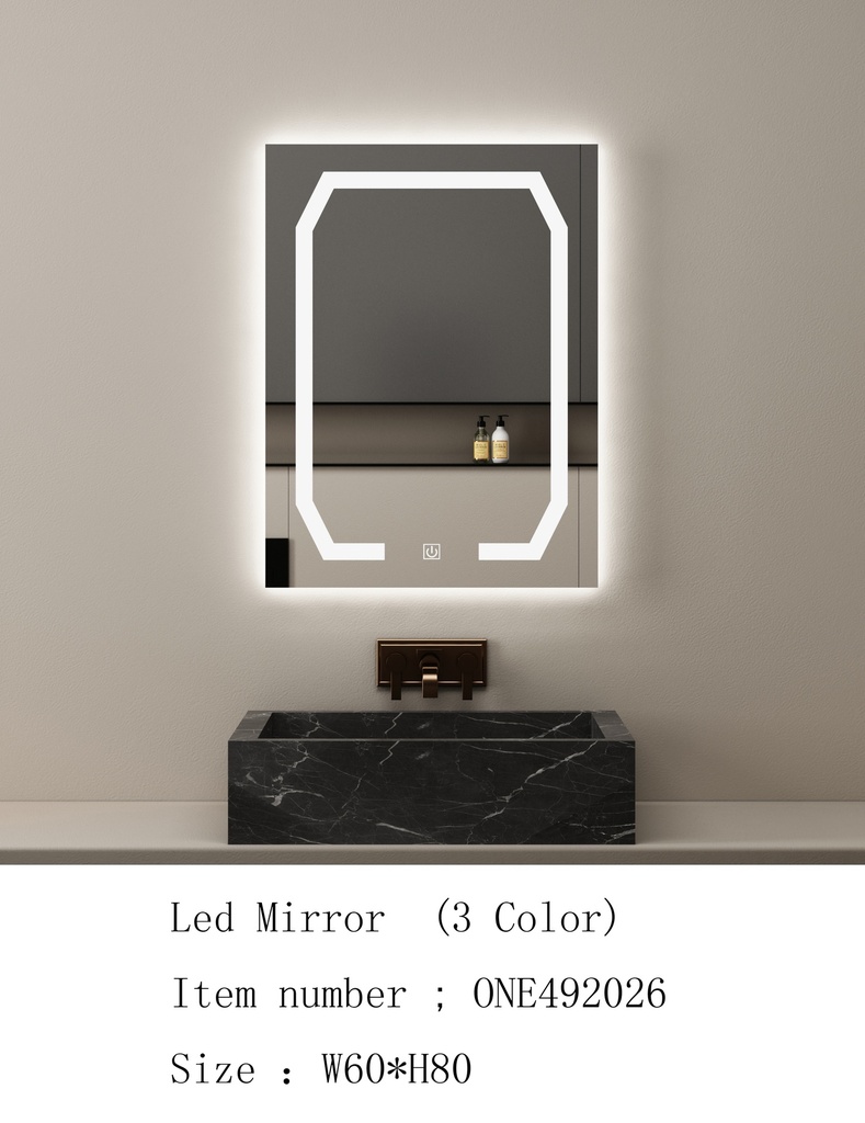 مراية ليد ONE492026 صيني 3 لون 60*80 سم مستطيل