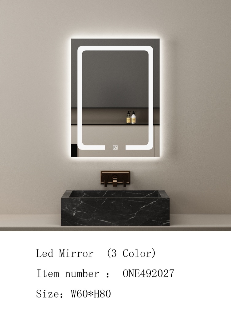 مراية ليد ONE492027 صيني 3 لون 60*80 سم مستطيل