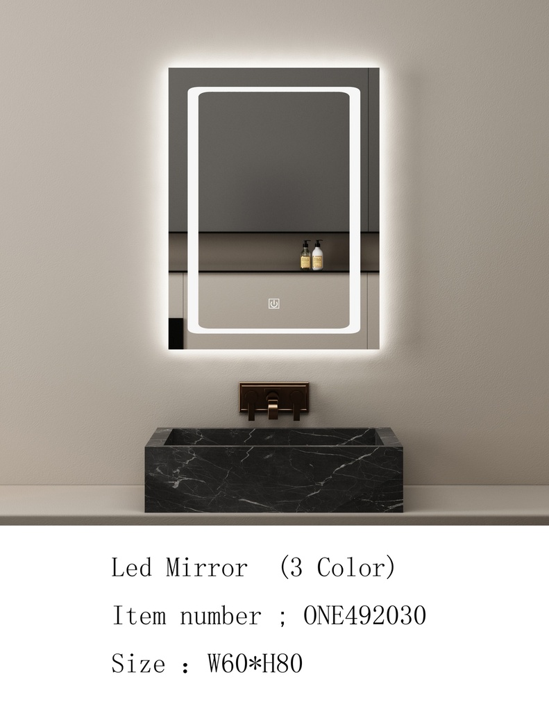 مراية ليد ONE492030 صيني 3 لون 60*80 سم مستطيل