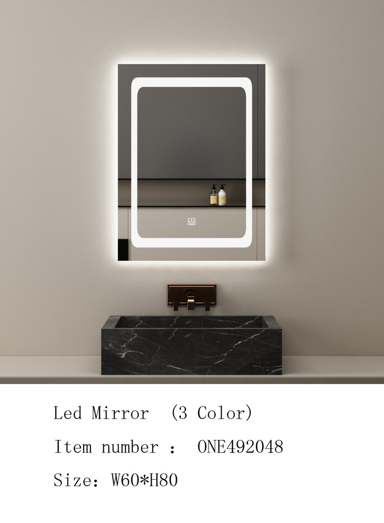 مراية ليد ONE492048 صيني 3 لون 60*80 سم مستطيل