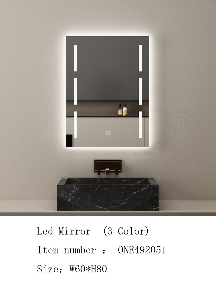 مراية ليد ONE492051 صيني 3 لون 60*80 سم مستطيل