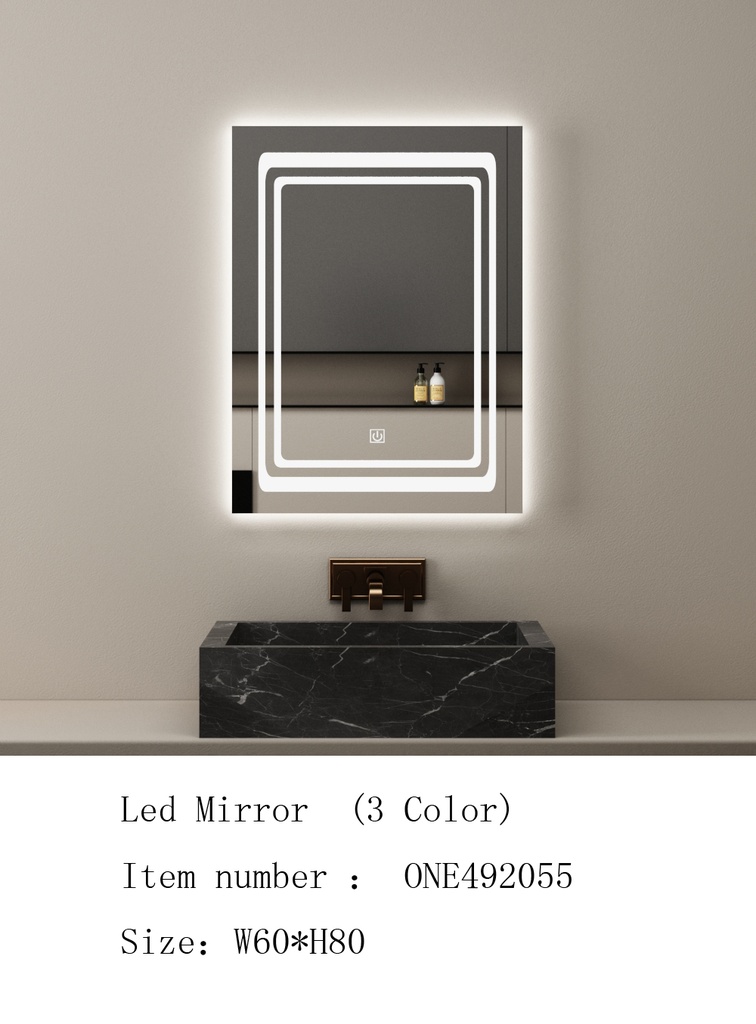 مراية ليد ONE492055 صيني 3 لون 60*80 سم مستطيل