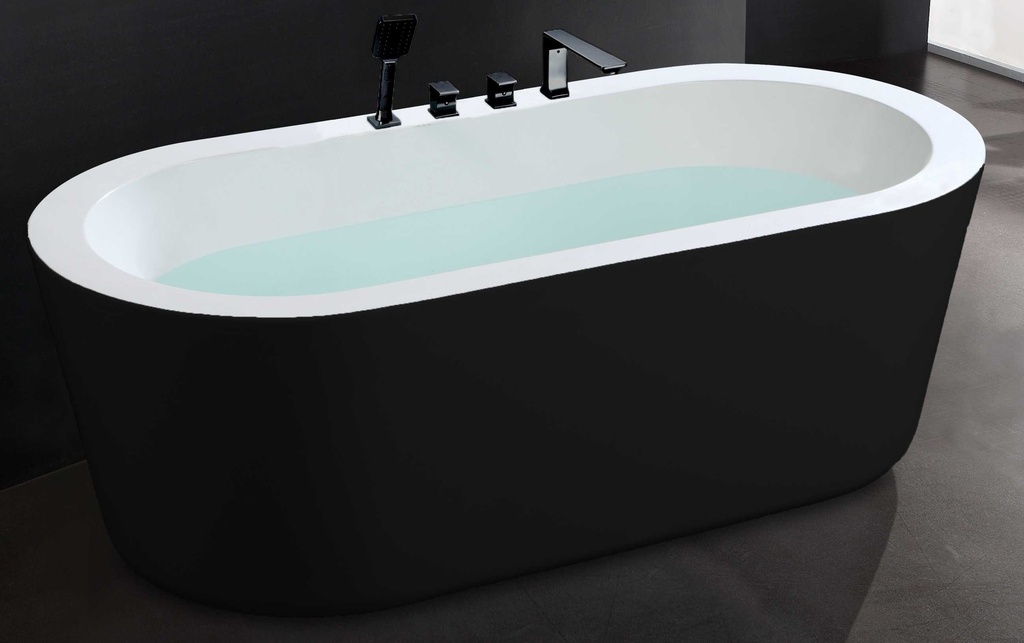 مغطس كلاسيكي RR108  مقاس 170*81*60 أسود مطفي من  الخارج وابيض من الداخل مع خلاط أسود