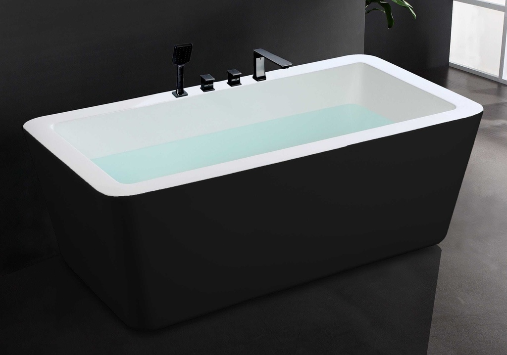 مغطس كلاسيكي RR110  مقاس 160*80*60 أسود مطفي من  الخارج وابيض من الداخل مع خلاط أسود