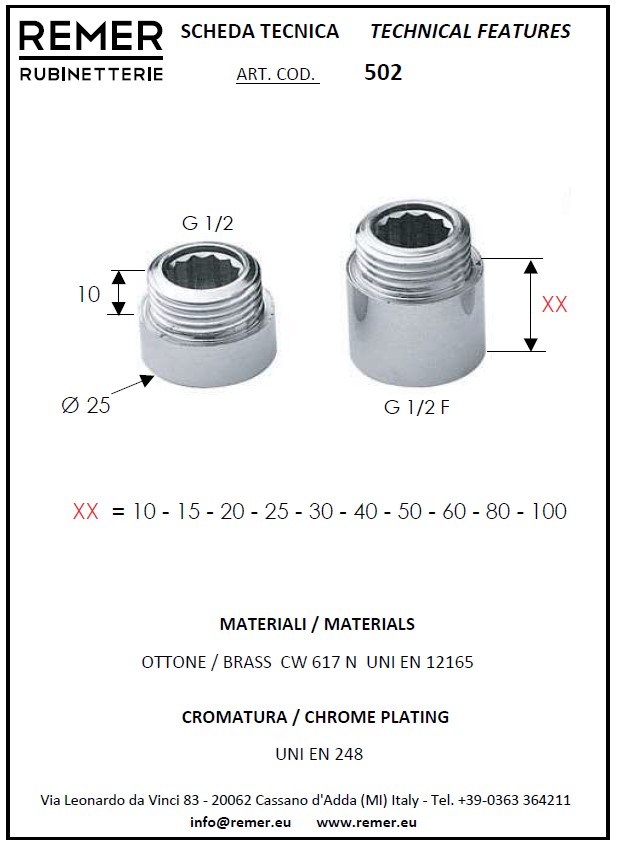 جلبة ذكر 10ملم 5021210 ايطالي REMER كروم 