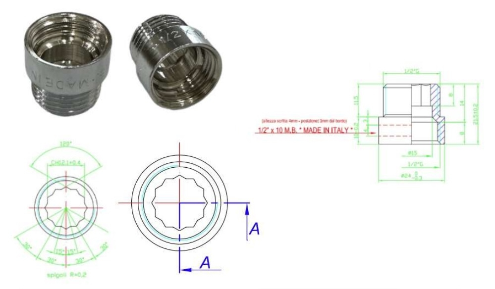 جلبة ذكر 10ملم 901-209060 MODERNA BRASS ايطالي كروم  1/2*1/2