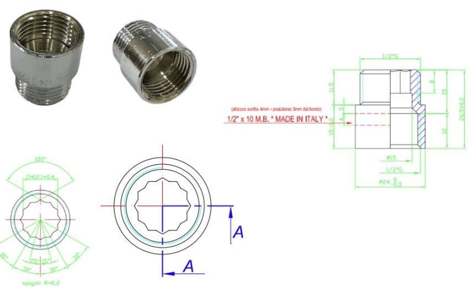 جلبة ذكر 15ملم915-209060 MODERNA BRASS ايطالي كروم  1/2*1/2