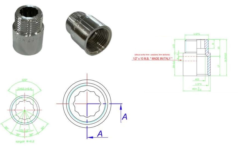 جلبة ذكر 902-209060 MODERNA BRASS ايطالي كروم 20 مم 1/2*1/2