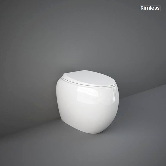 كرسي افرنجي ارضي CLOWC1346AWHA CLOUD-RAK ابيض لامع بيضاوي 56 سم تصريف جداري مع غطاء