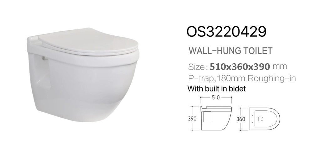 كرسي معلق OS3220429 صيني ORIENT STANDARD ابيض 52*35*.36.5 سم دائري 18-23 سم UF مع شطاف