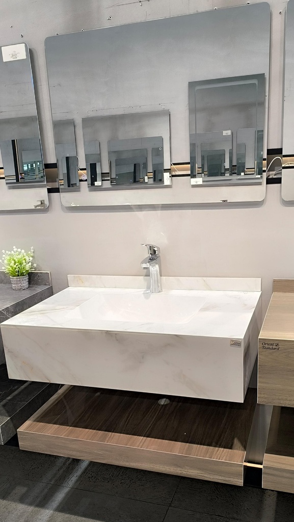 مغسلة بورسلان حوض ليزر OS152 صيني ابيض ذهبي مرخم 80 سم 