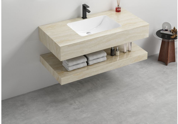 مغسلة بورسلان حوض ليزر OS149 صيني ترافيرتينو بيج خشبي 60 سم 