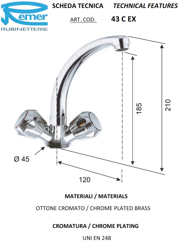 خلاط  مغسلة 1 خ 13GVISPCNE10  Vittoria  ريمر  ايطالي