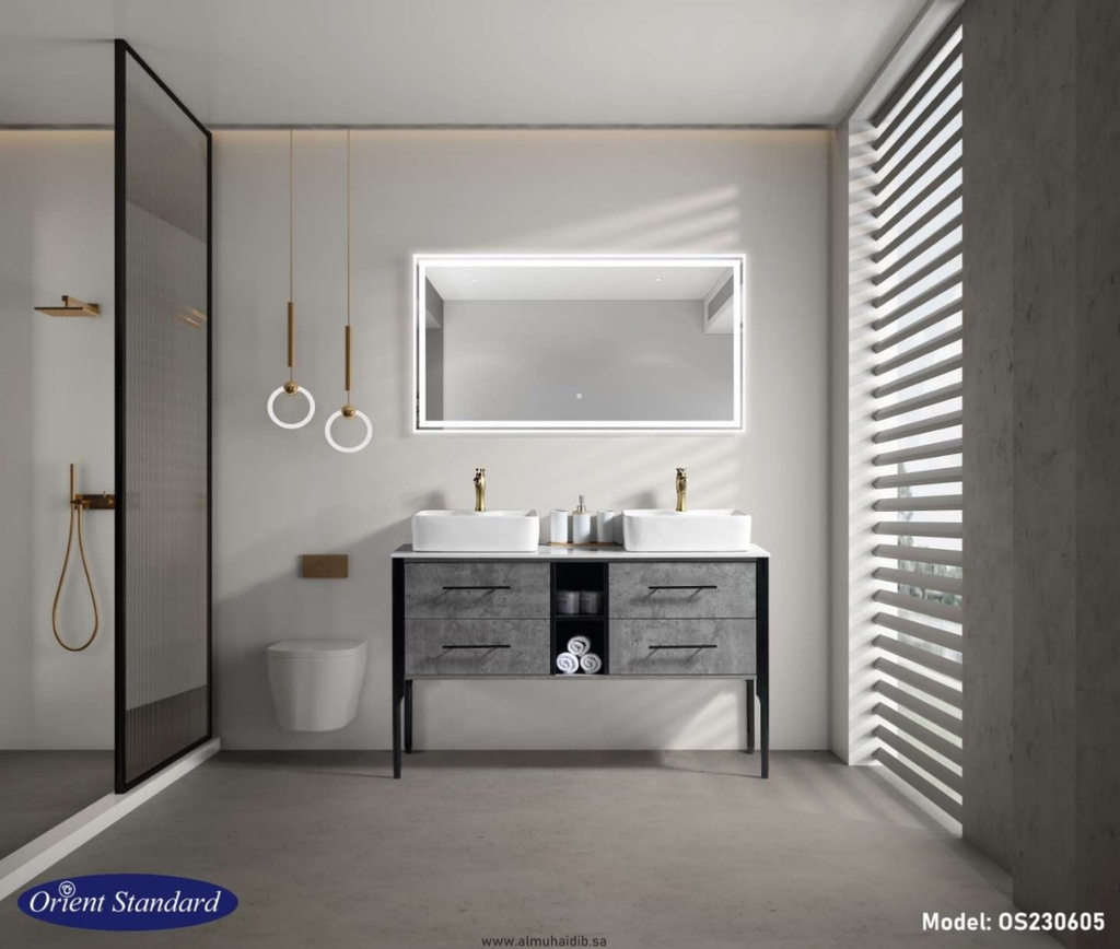  مغسلة  دولاب خشب موديل OS230605   ومراية ليد 140سم 